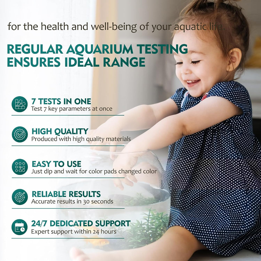 7 Way Aquarium Test Strips, 125 Strips for Fish Tank & Pond Test Kit