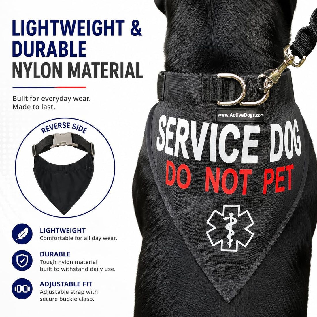 ActiveDogs Service Dog Bandana Collar, Do Not Pet, Reflective Nylon
