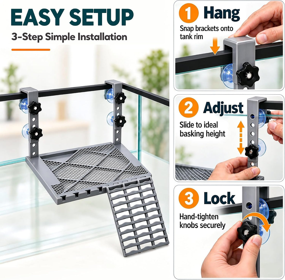 Upgraded Hanging Turtle Basking Platform with Ramp & Built-in Feeding