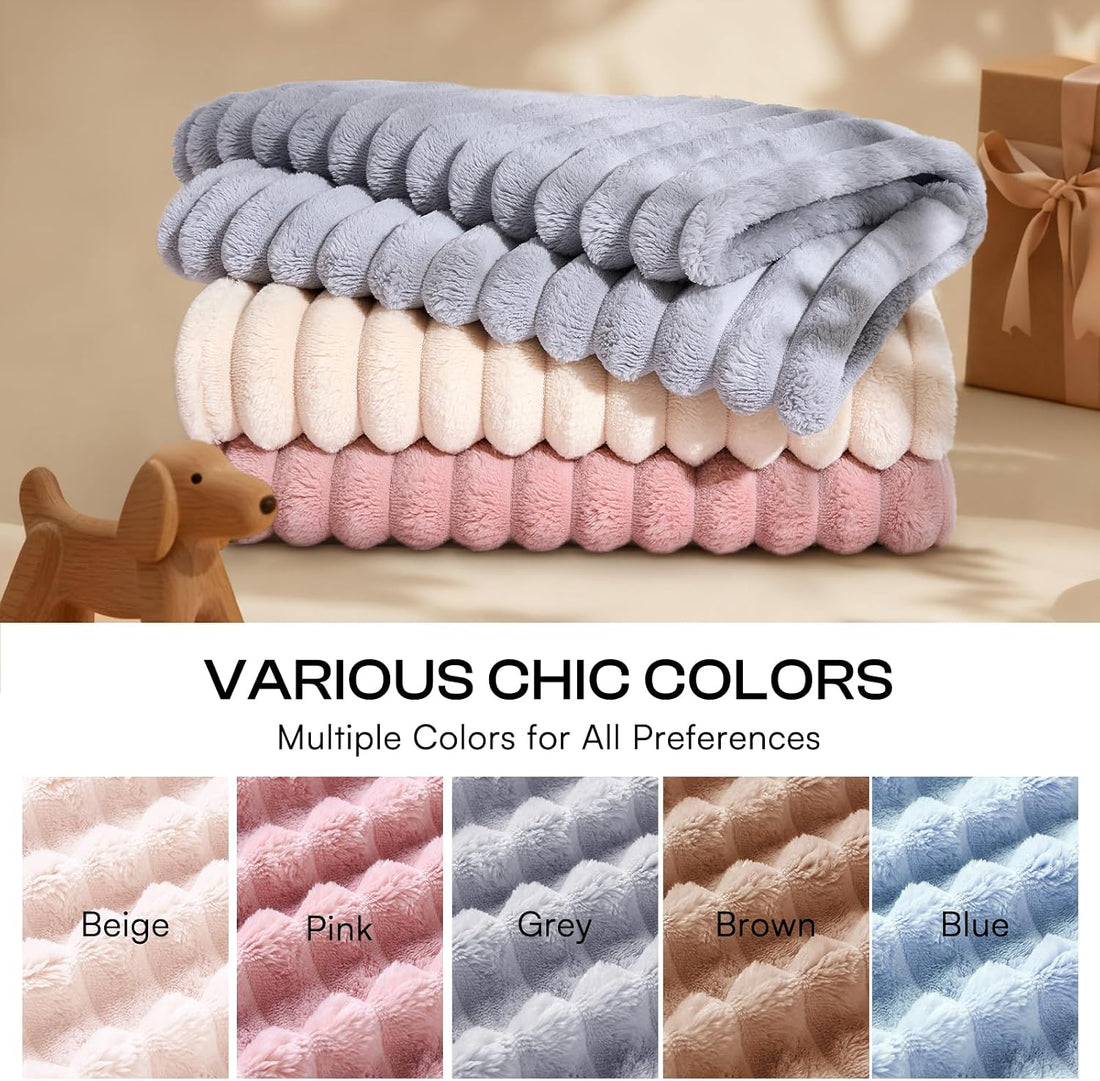 LINENLUX 1 Pack 3 Fleece Dog Blanket Soft Warm Cat Beige/Pink/Grey