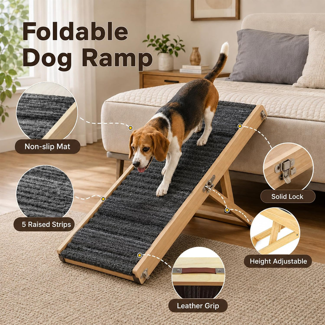 Dog Ramp for Small Dog/Bed/Couch, Foldable & Adjustable Dog Stairs