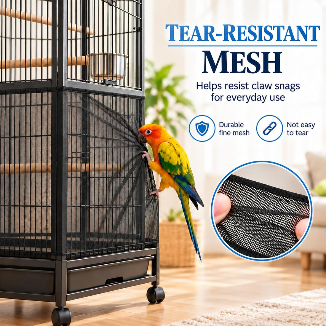 Bird Cage Seed Catcher, 2 Pcs Adjustable Bird Cage Nets for Less