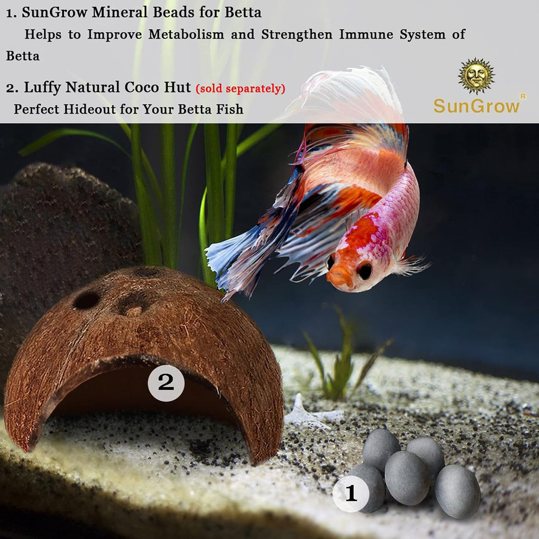 SunGrow Mineral Balls for Betta Water Conditioning, 0.3-Inch, 10 Pack