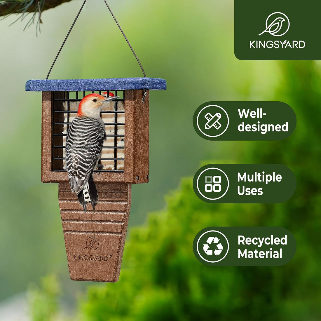 Kingsyard Suet Bird Feeder with Tail-Prop