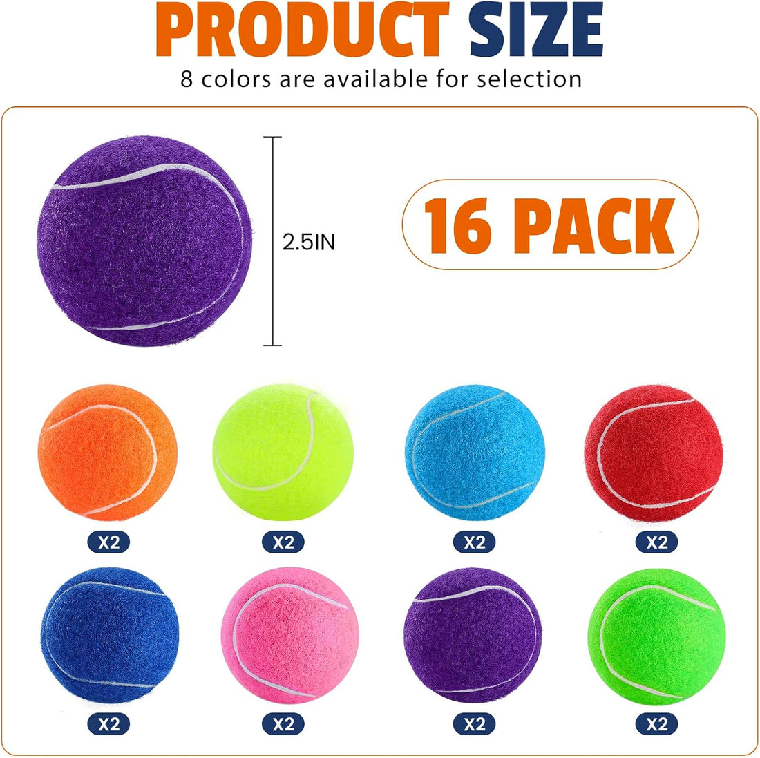 FURWEY Tennis Balls for Dogs 16 Pack,2.5 inches,Durable and Non-Toxic