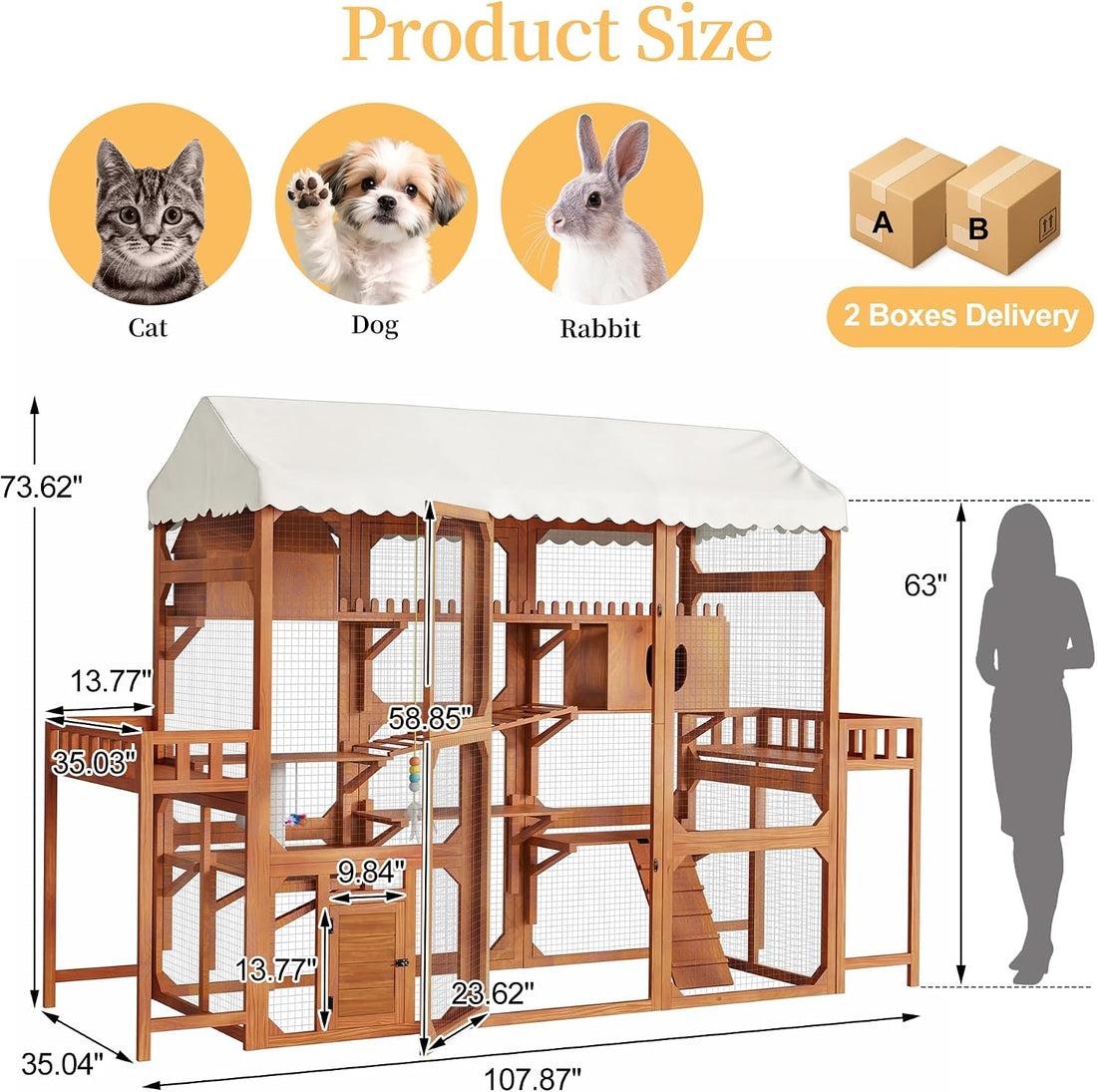 Large Outdoor Cat Enclosure Wooden Catio, Multi-Level Cat Playpen