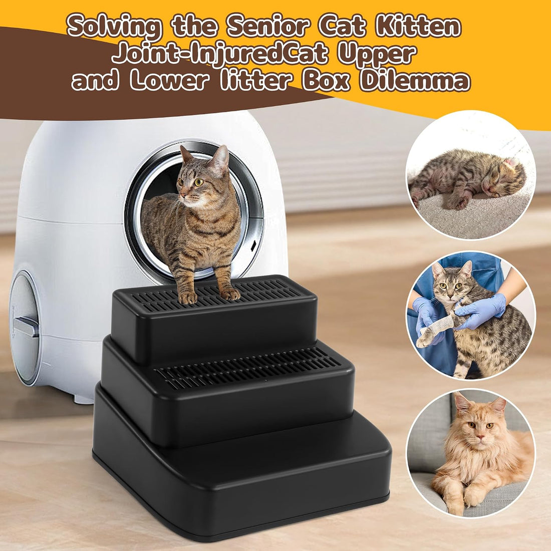 BALAPET Adjustable 3 Steps Litter Box Ramp with Filter Function