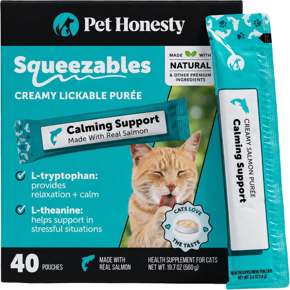 Pet Honesty Vet Backed Cat Calming Supplement Puree, Salmon, 20 Ct