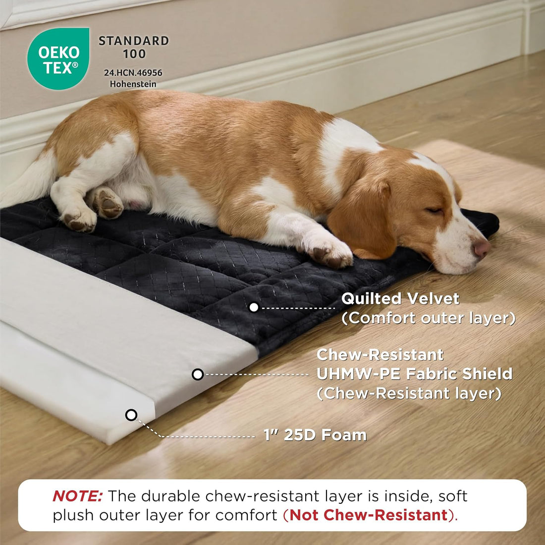 Bedsure Chew Proof Dog Bed for Large Dogs, 35x22 Inch, Black