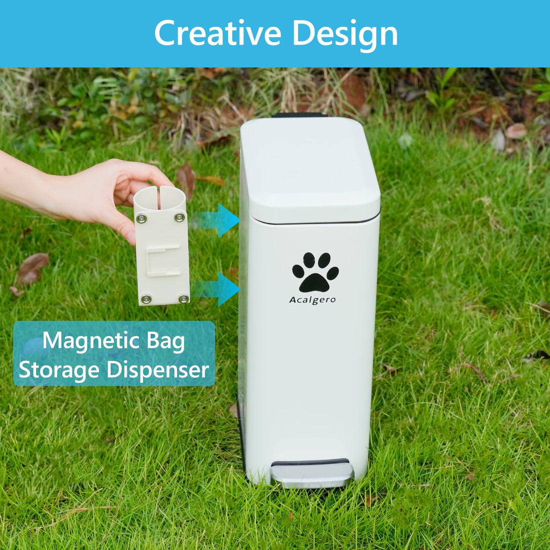 Dog Poop Trash Can Outside with Magnetic Bag Dispenser-Metal Dog