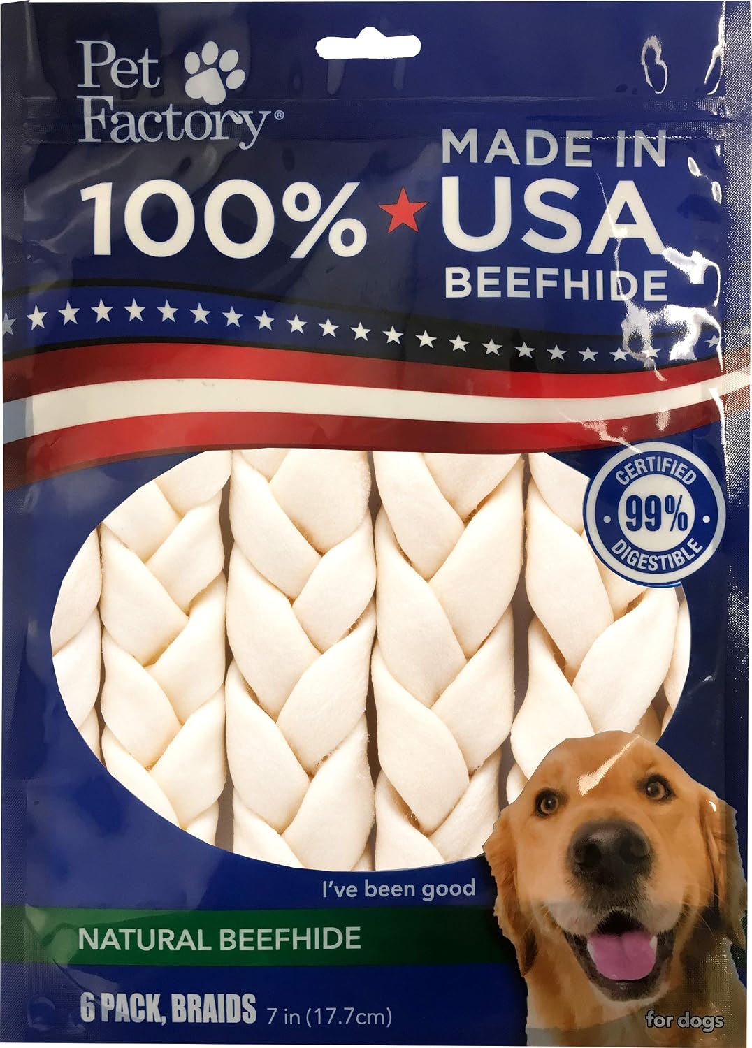 Pet Factory 7in Braided Beefhide Dog Chew Sticks with Peanut Butter