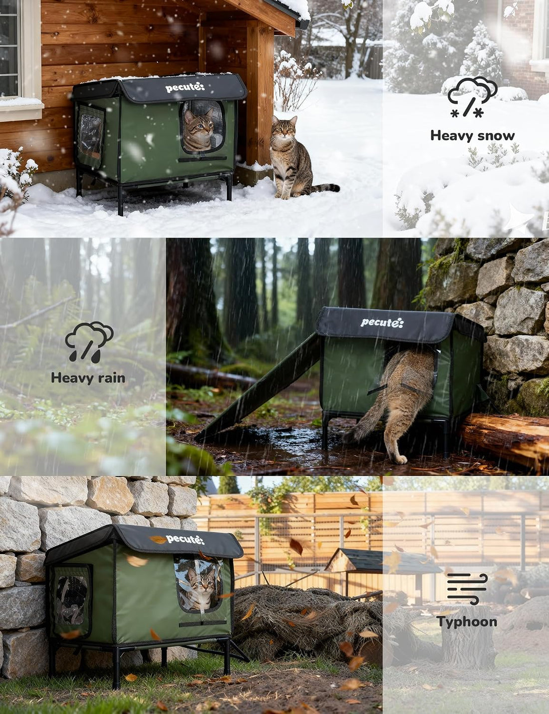 Pecute Heated Outdoor Cat House, Weatherproof Insulated Shelter