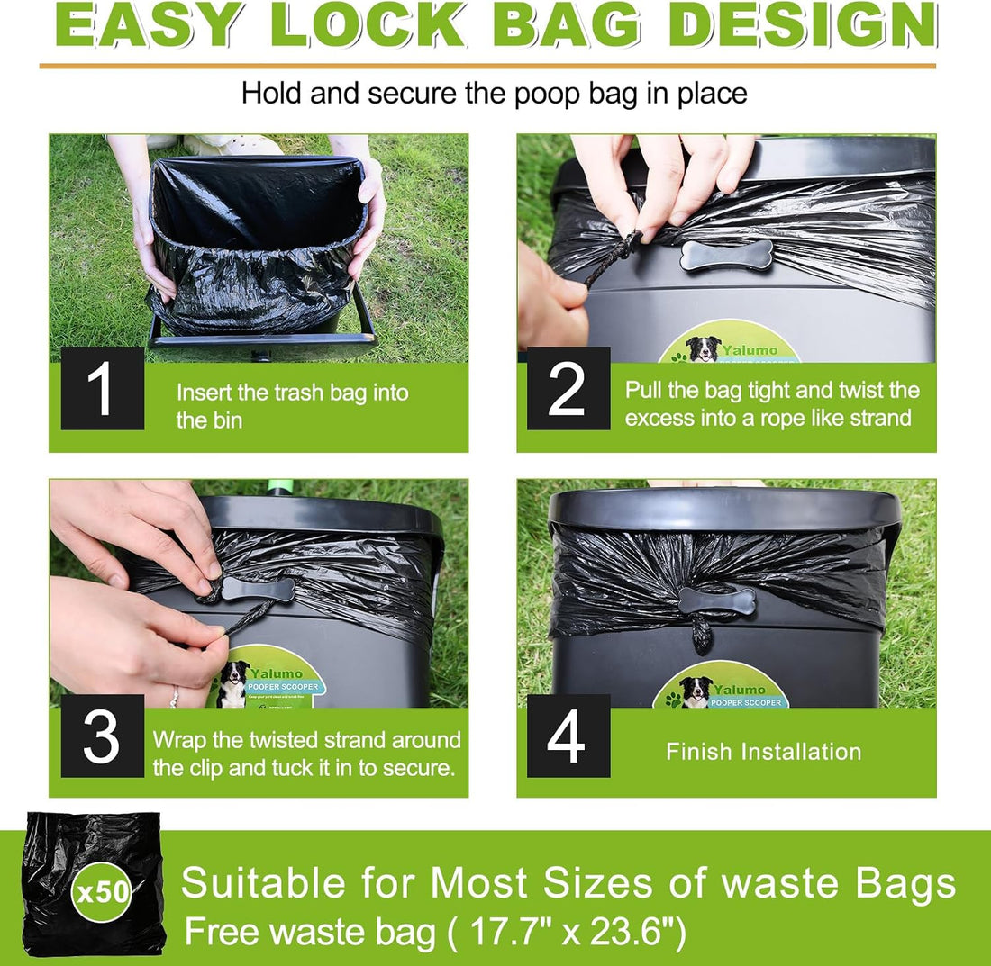 Pooper Scooper Swivel Bin & Rake with 50 Waste Bags