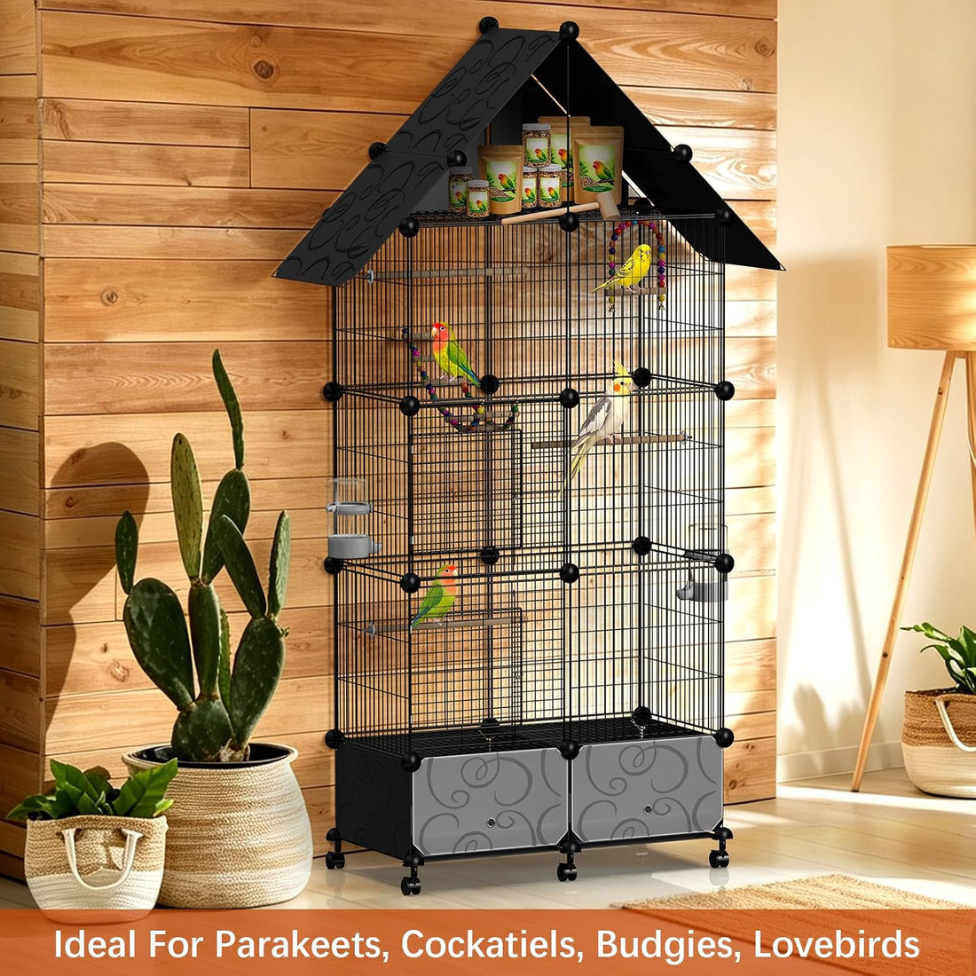 Large Bird Cage with Pullout Tray for Parakeets, Cockatiels, Lovebirds