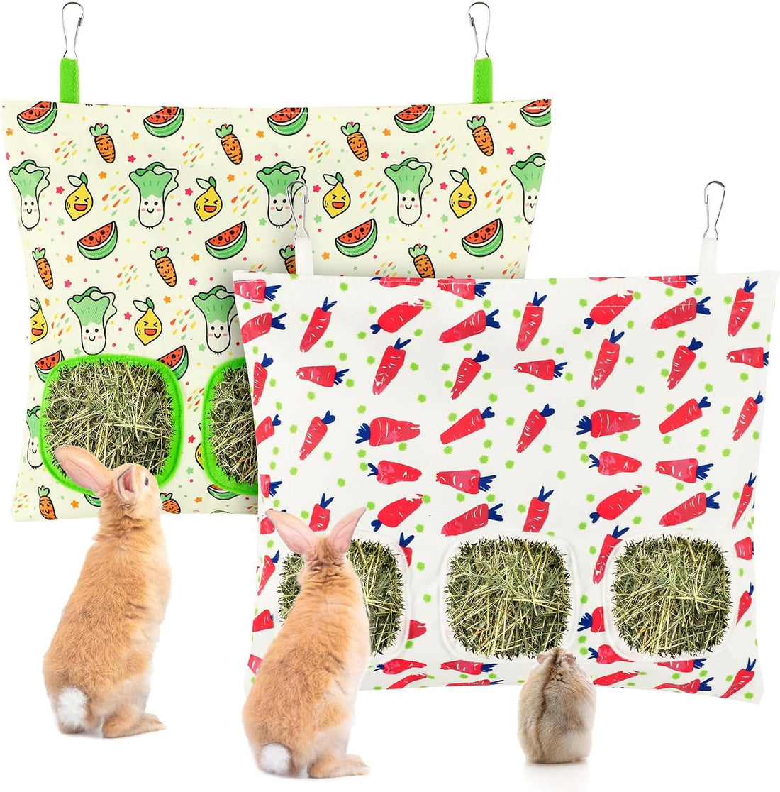 UPINS 2 Pack Guinea Pig Hay Feeder Bag,Bunny Rabbit Cage Bag Hanging