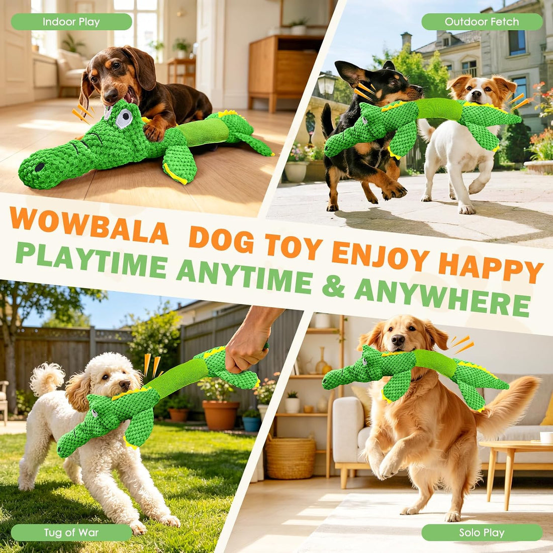 WOWBALA Dog Squeaky Toys Stretchable Crocodile for Interactive Tug