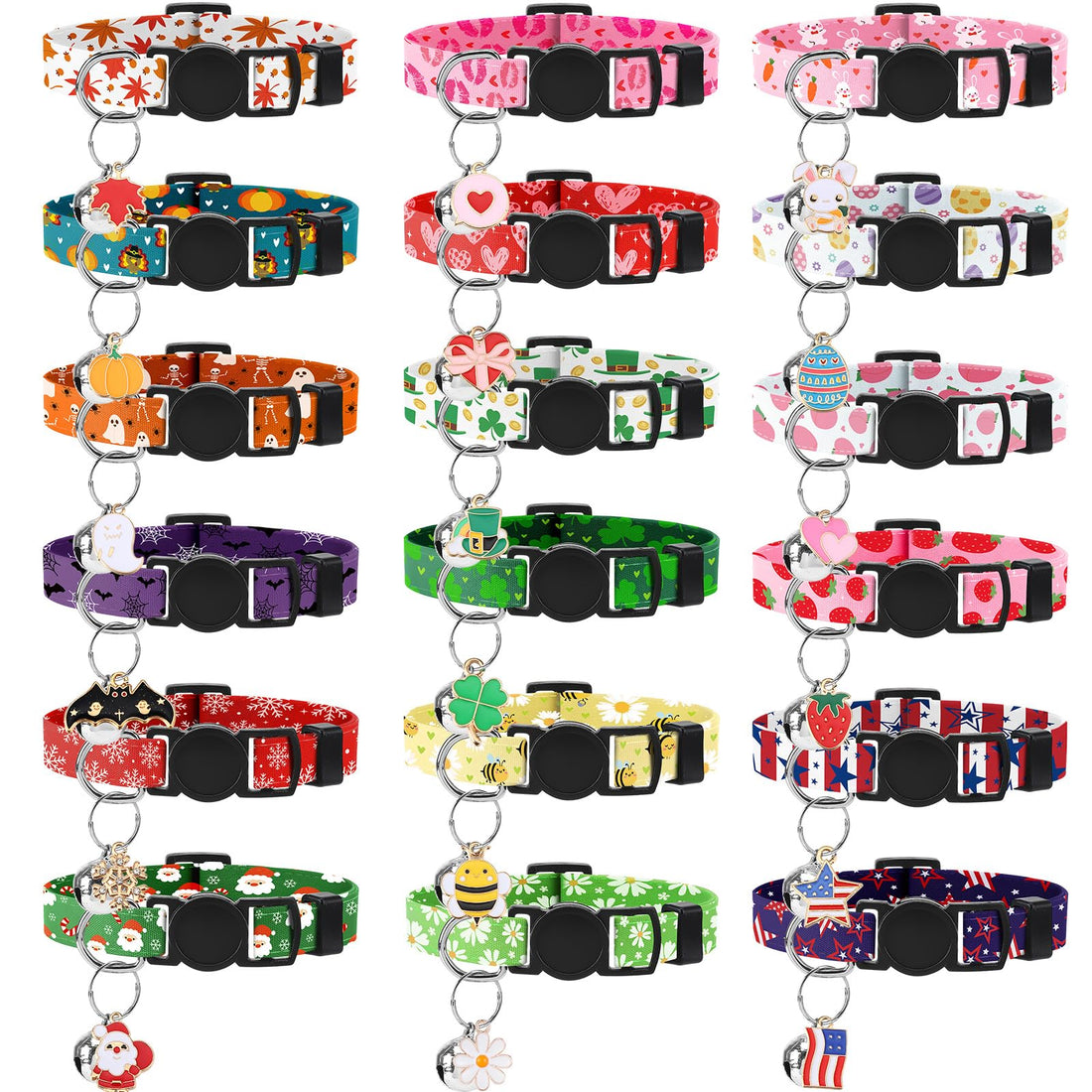18 Pcs Holiday Cat Collars 4th of July Cat Collars Breakaway
