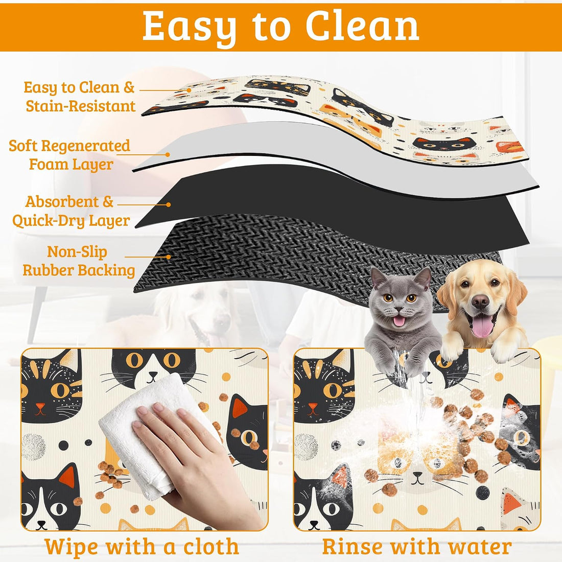 Cats Dog Cat Food Mat,Absorbent Waterproof Placemat for Food