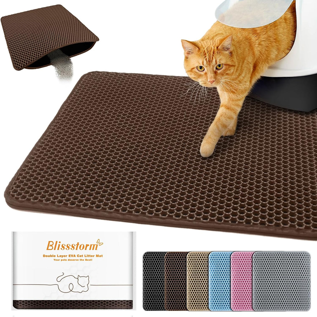 Cat Litter Mat 18"x24",Double Layer EVA litterbox Mat, Brown