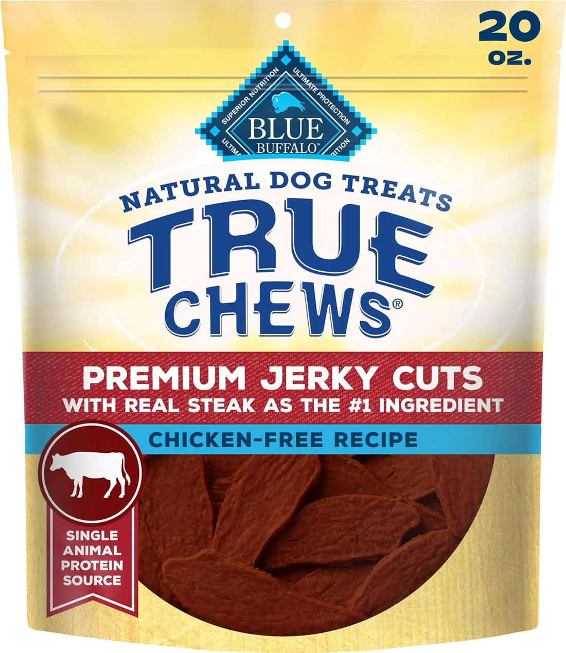Blue Buffalo True Chews Premium Jerky Cuts Steak Dog Treats, 20 oz