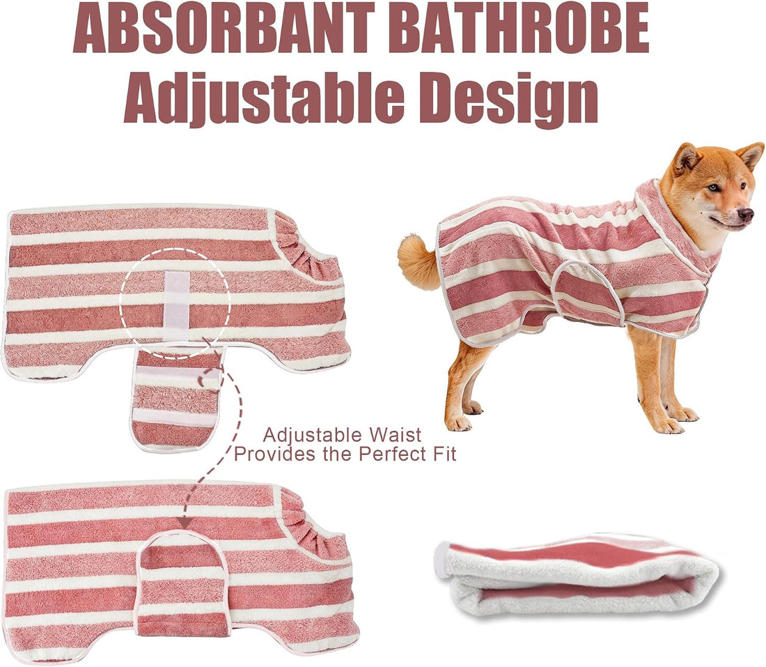 Fast‑Drying Dog Bathrobe, Absorbent Striped Pet Towel