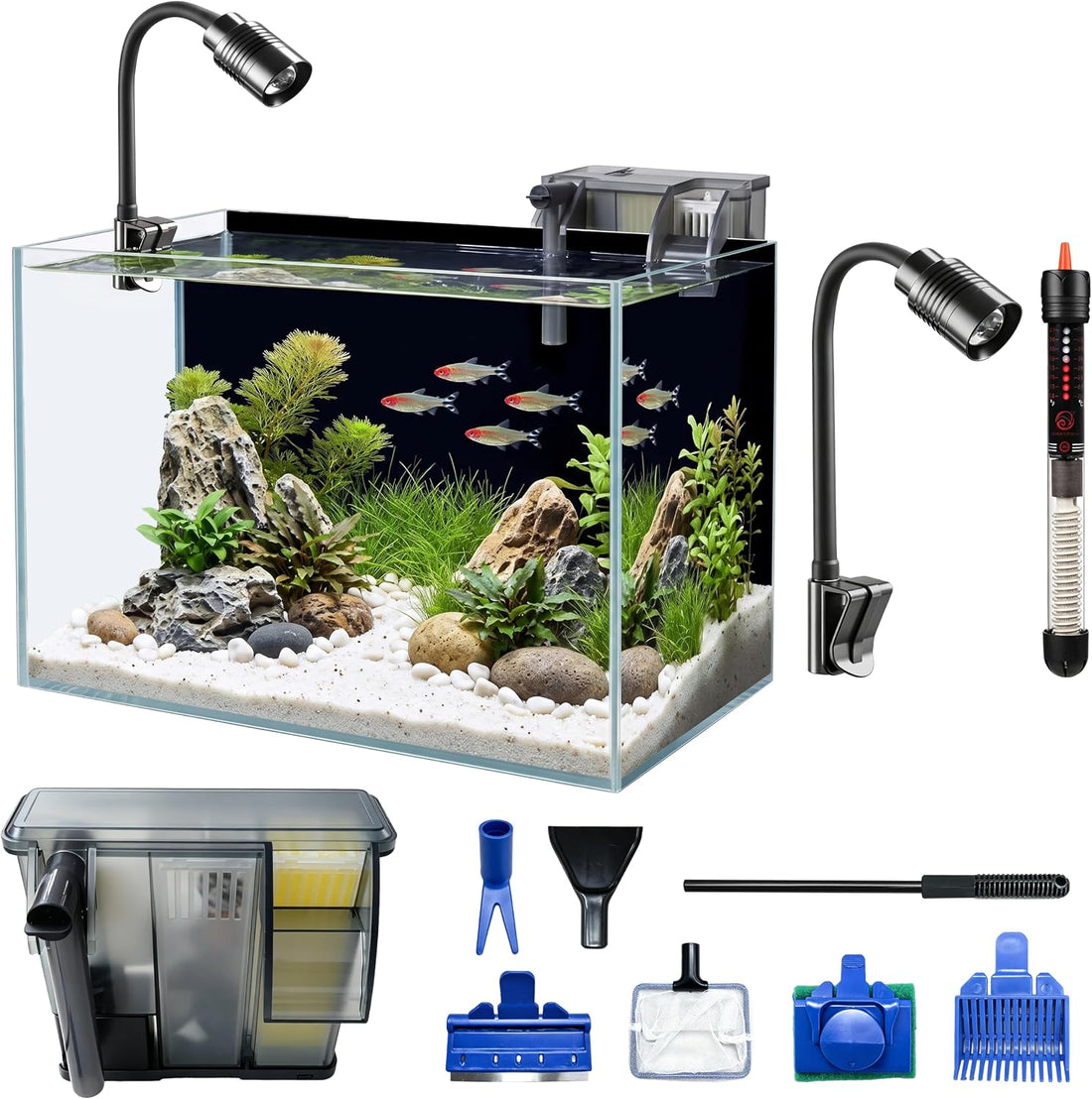 3.3 Gallon Small Fish Tank Glass Aquarium Complete Kit for Betta Fish