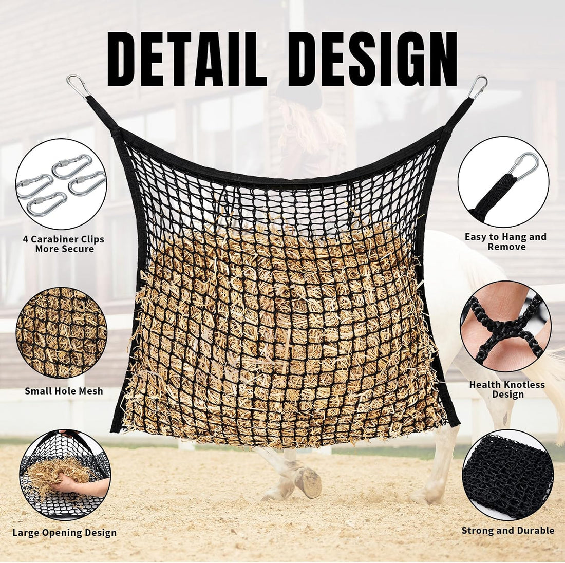 Slow Feed Hay Nets for Horses, Large Capacity Hay Bags, 2 Pack