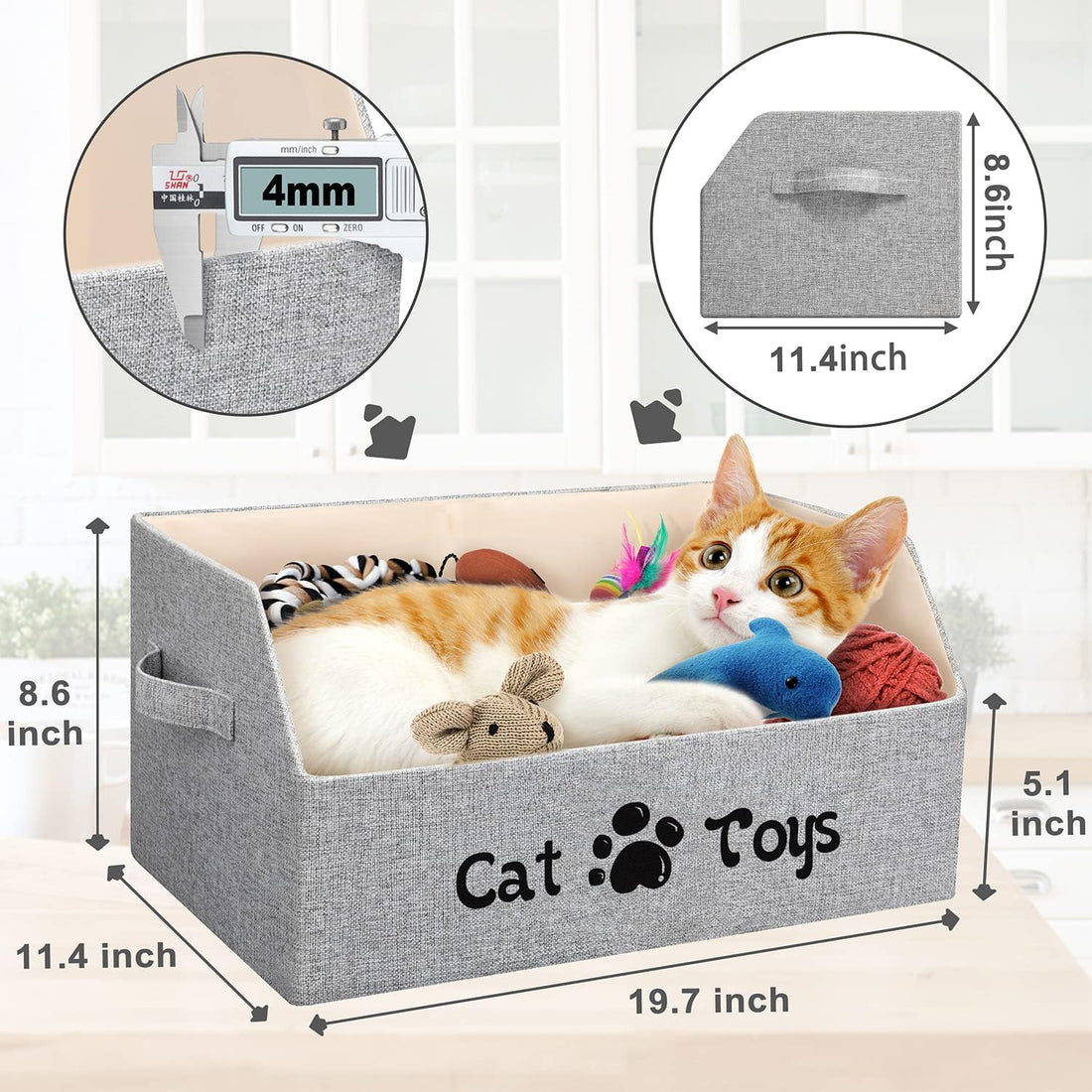 LOVSTORAGE 2X Thicker Large Cat Toy Bin Collapsible Cat Toy Box