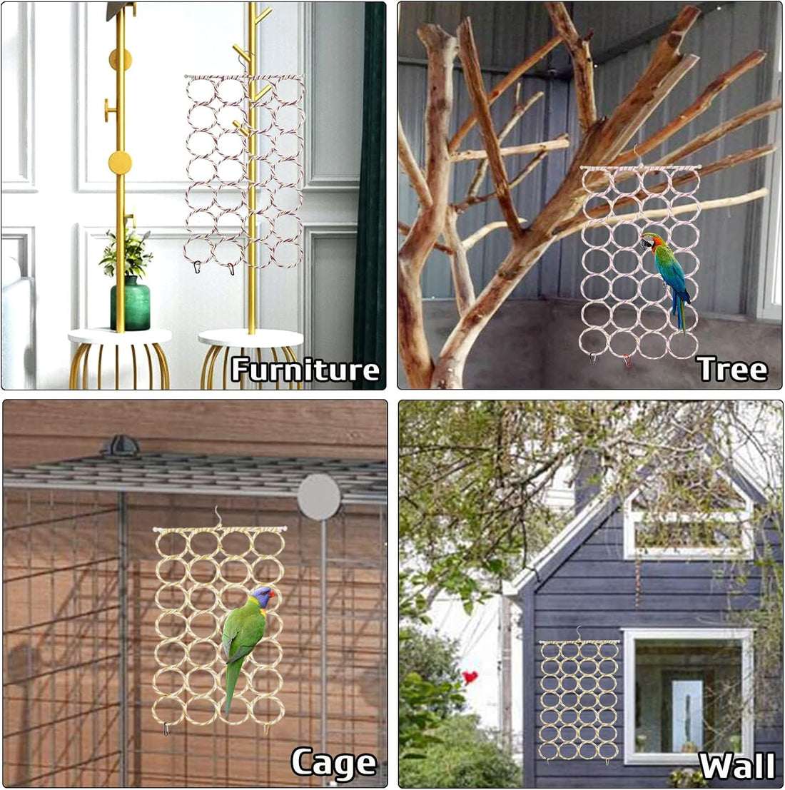 BNOSDM Bird Climbing Net 4Pcs Parrot Hemp Rope Ladder Budgie Climbing