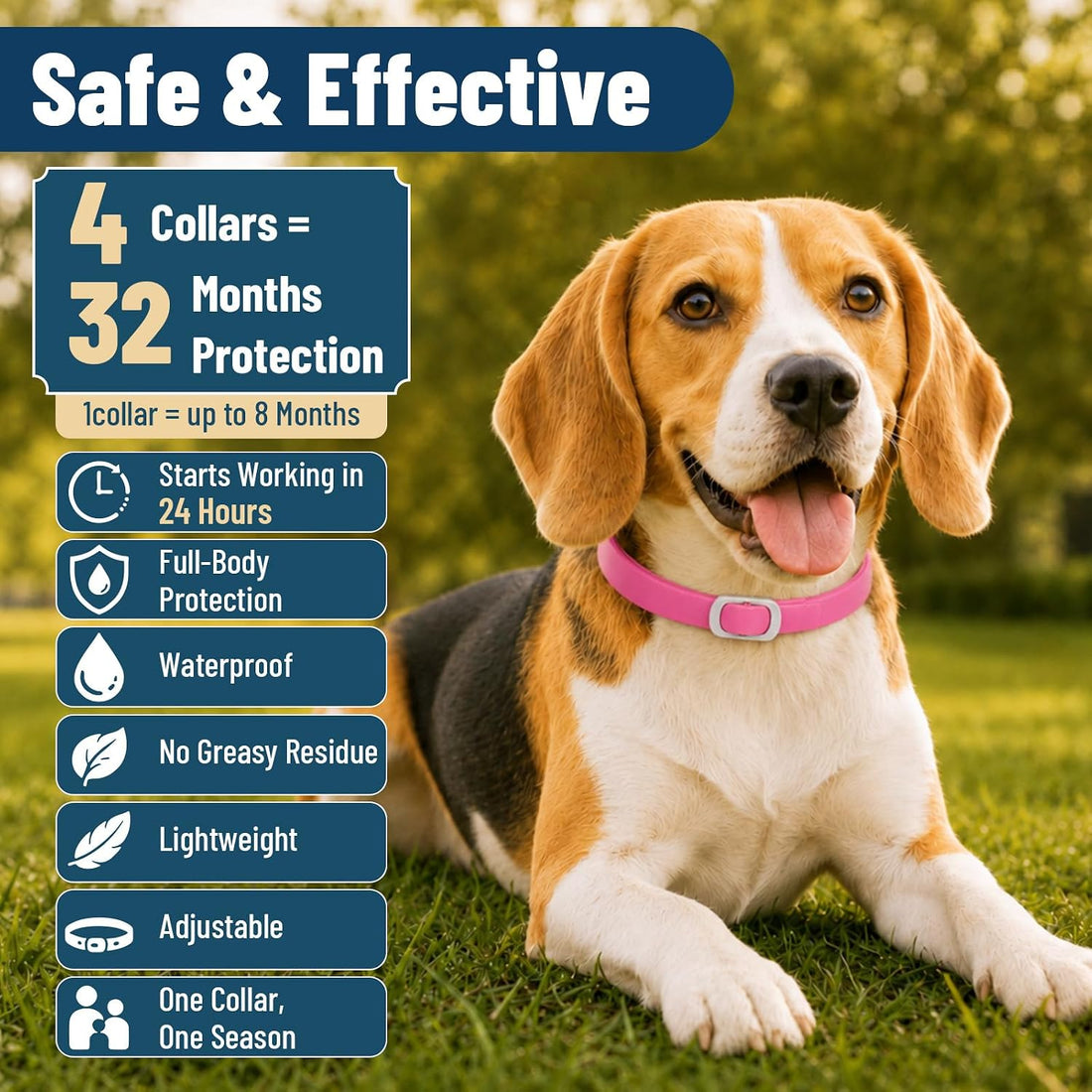 4 Pack Flea Collar for Dogs, 32 Months Flea and Tick Prevention