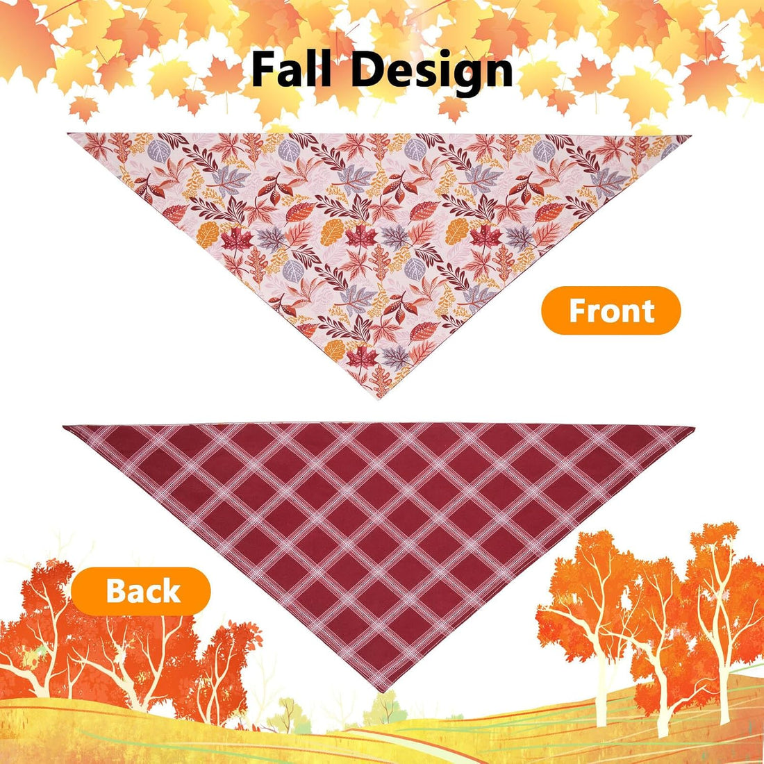Fall Dog Bandanas 2PCS Large, Thanksgiving Pumpkin Leaf Scarf