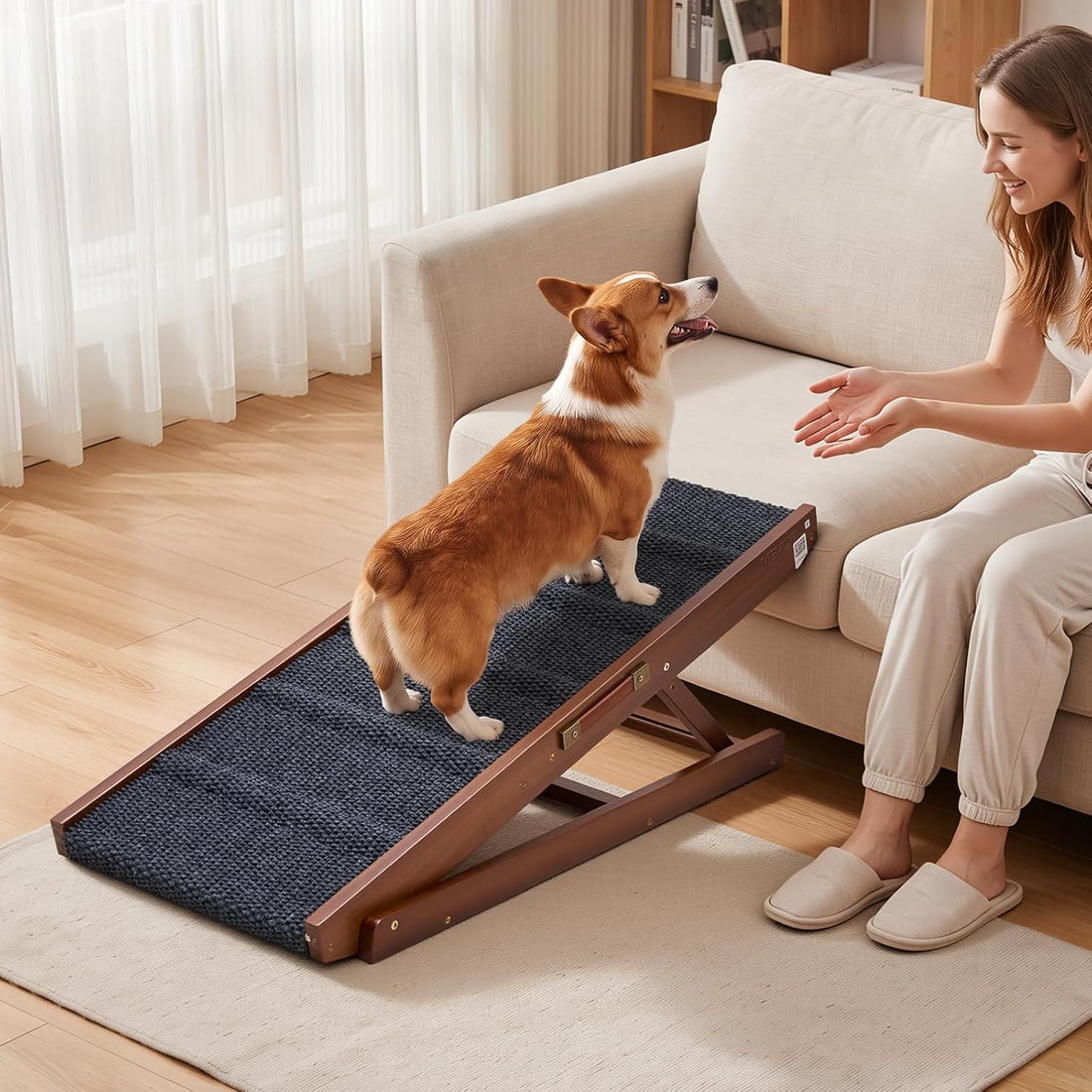 VEVOR Dog Ramp for Bed 23.2"-28.3" 6 Adjustable Height Foldable Pet