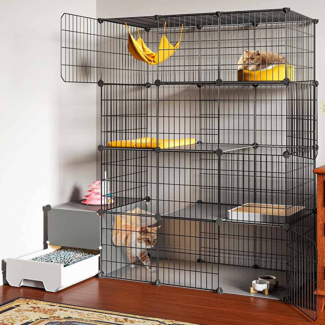 Oneluck Cat Cage with Litter Box,4-Tier DIY Enclosures Large Playpen