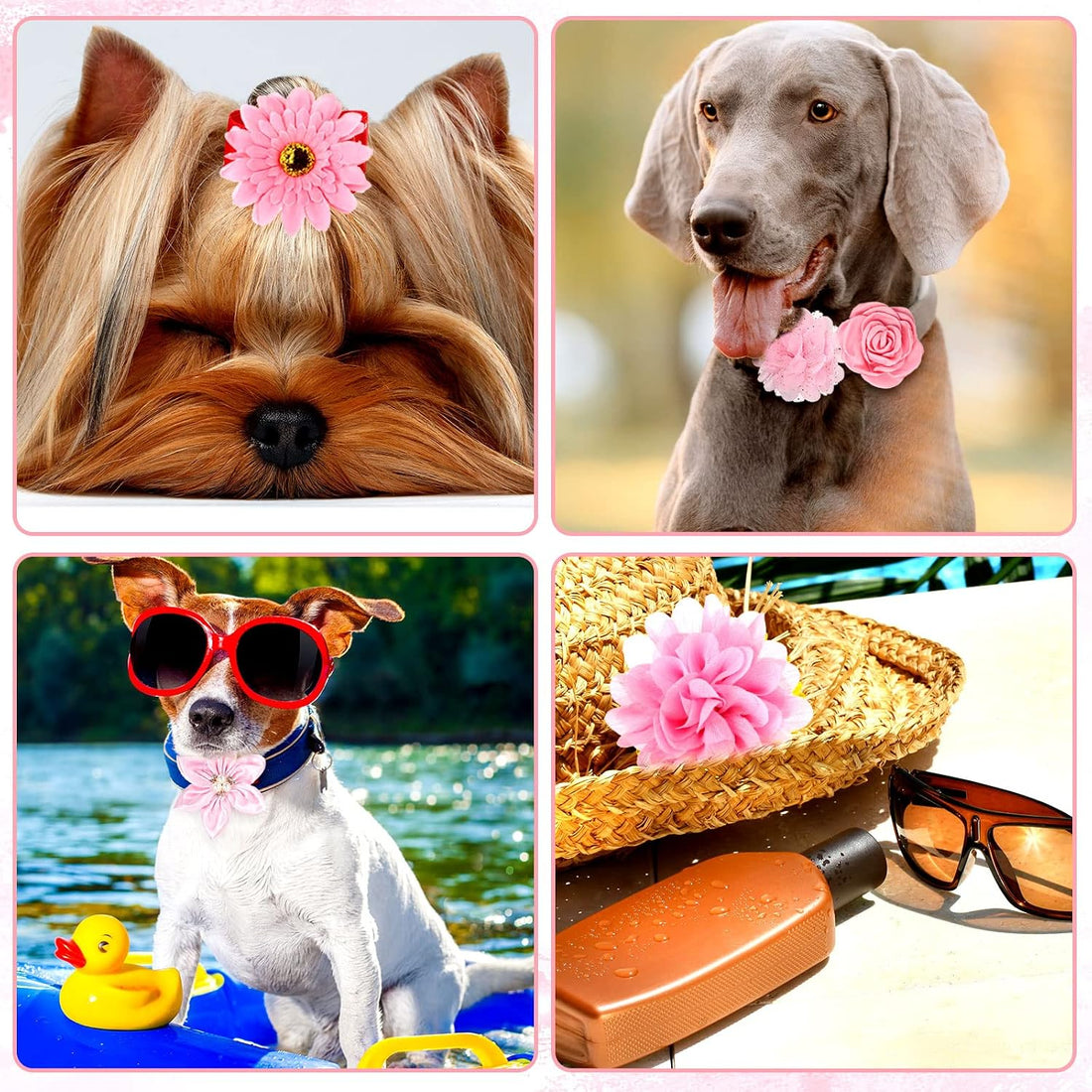 Hoteam 50 Pcs Dog Flower Collar Dog Collar Bows Pet Bow Charms Set