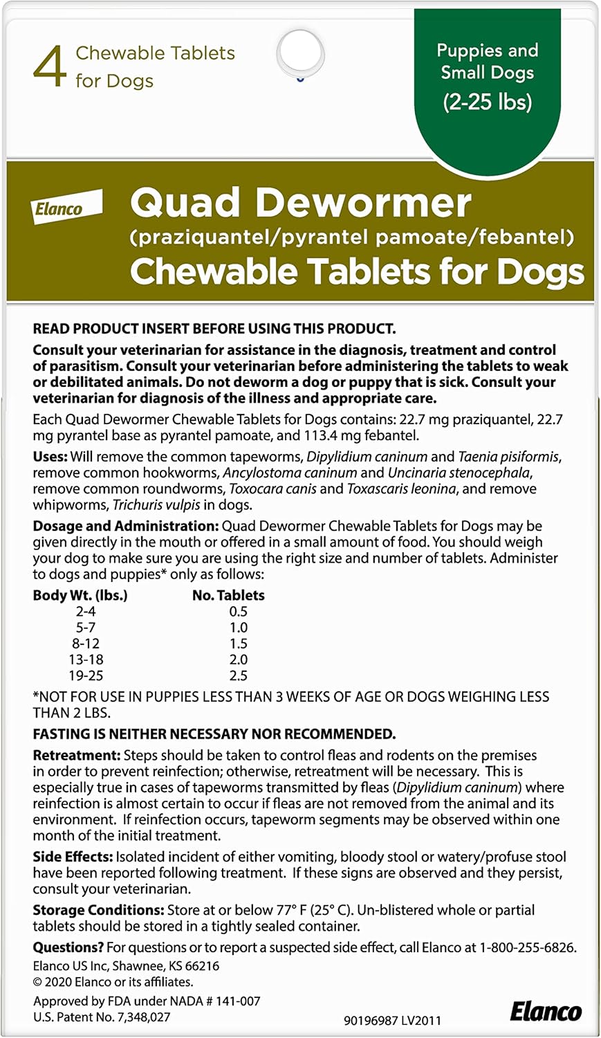 Elanco Chewable Quad Dewormer for Small Dogs, 2-25 lbs