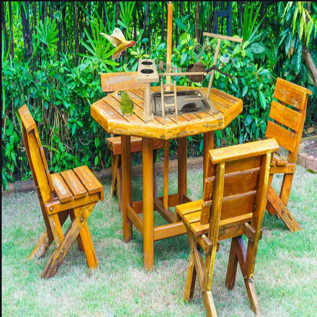 Parrots Playground Bird Play Stand Natural Wood Parrot Perch Gym