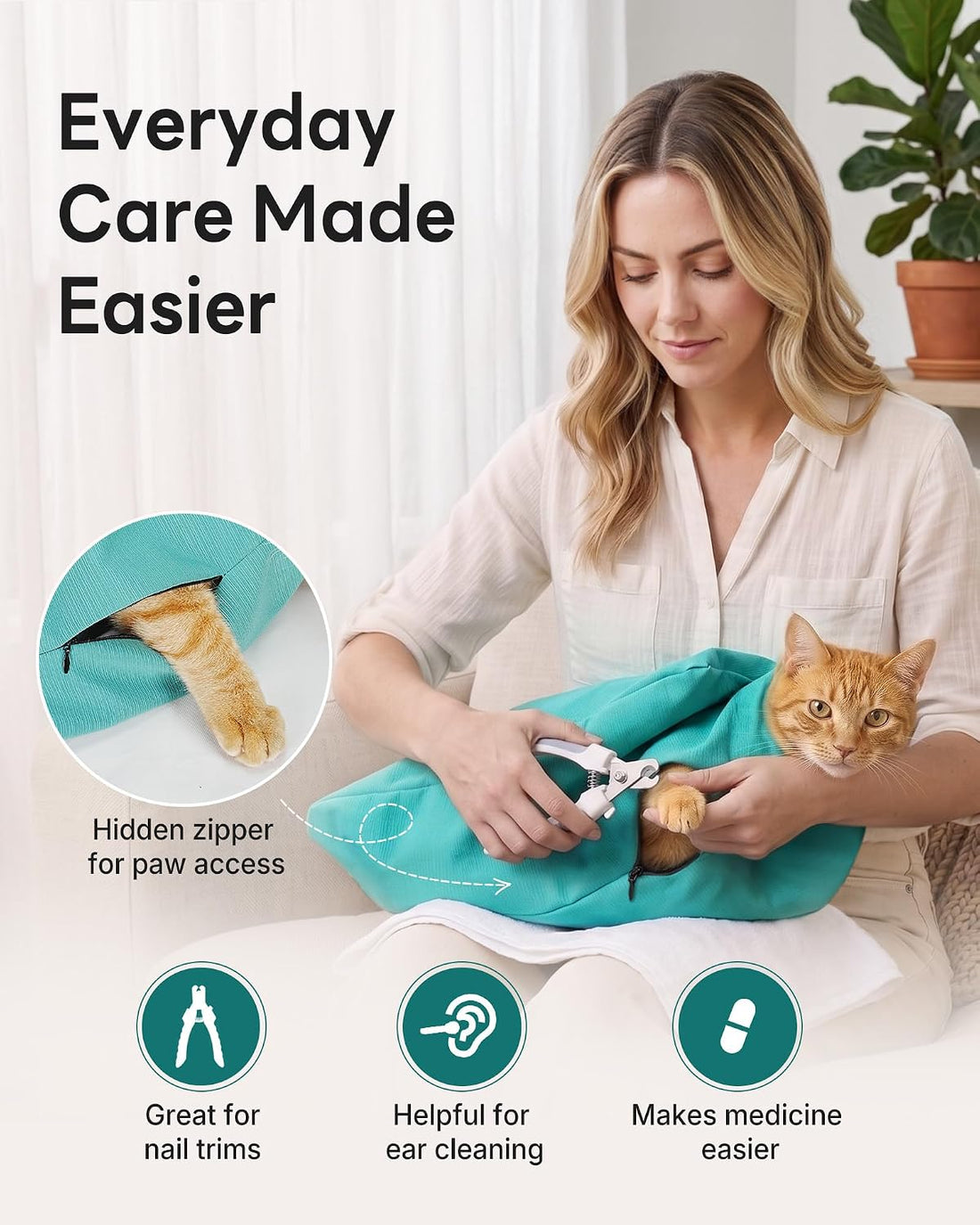 Cat Carrier Pouch, Soft Cat Grooming Restraint Bag for Vet Visits