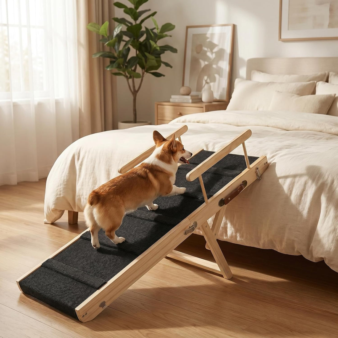 Dog Ramps for Small Dogs, 6-Level Adjustable Wooden Pet Ramp