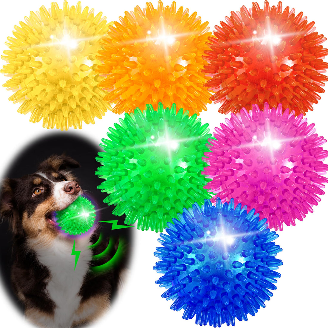 Ousiya 6 Pack 2.5" Light Up Squeaky Dog Balls