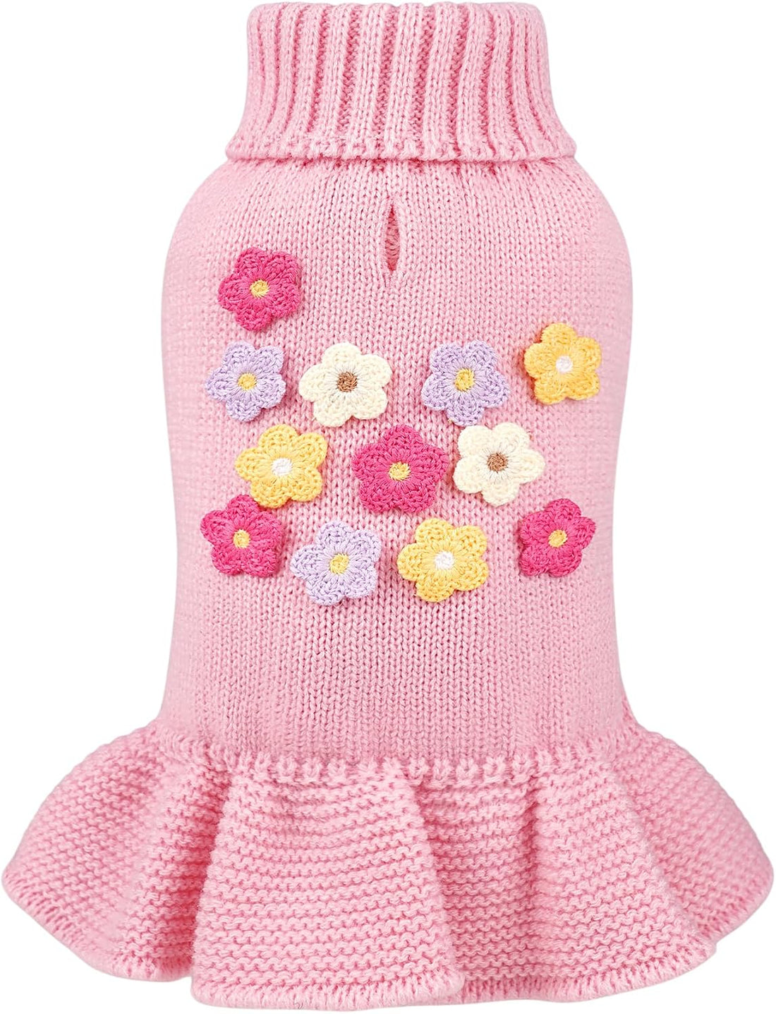 WOYYHO Small Dog Sweater Dress with Crochet Flower