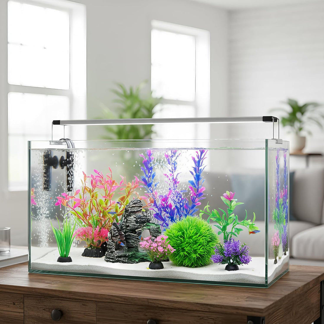 Ameliade Aquarium Artificial Plants & Rock Cave Betta Fish Tank Decor