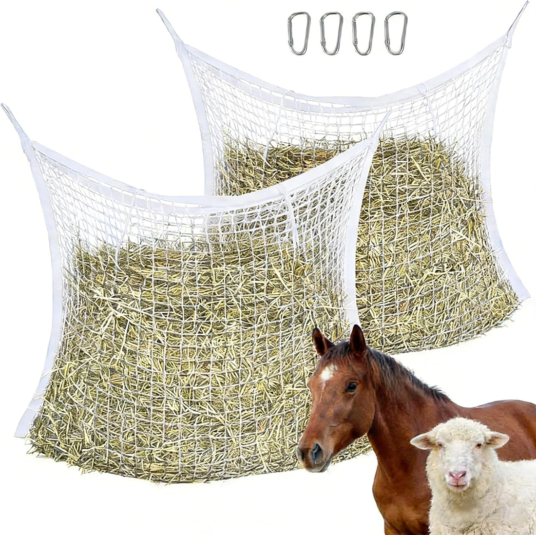 2PCS Slow Feed Hay Net for Horses, 1.5" Openings, Black, 35"x47"