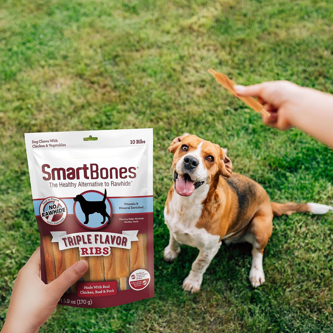 SmartBones Triple Flavor Ribs Rawhide-Free Dog Treats, 10 Count