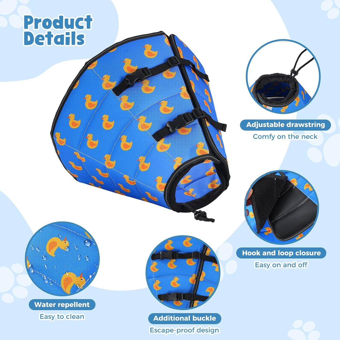 Avont Soft Dog Cone Drawstring, Snap-in, Waterproof, Anti-Lick