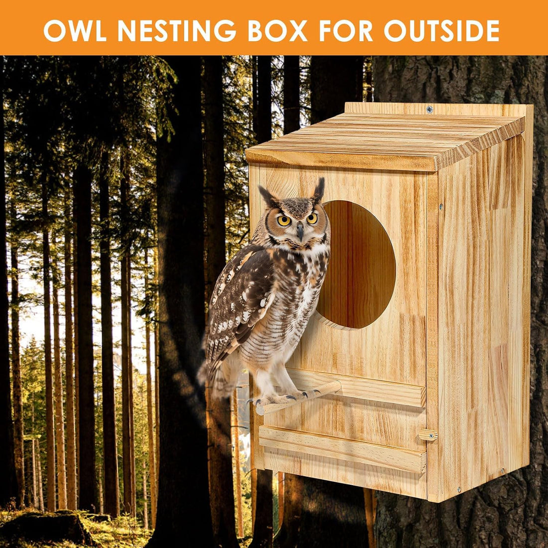 Large Great Horned Owl House,23''x 14''x 10''Barn Owl Box for Outside