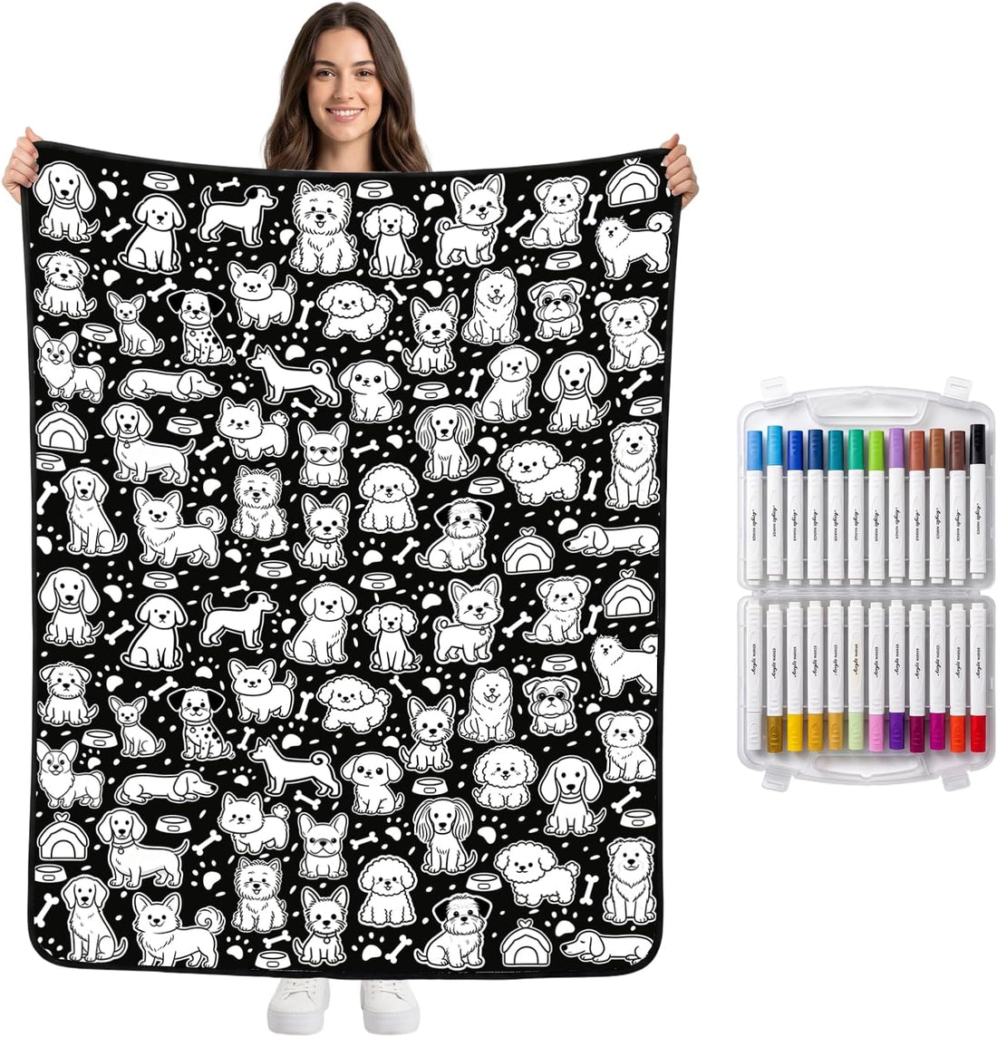 Cat Coloring Blanket for Women Men, DIY Blanket with Markers