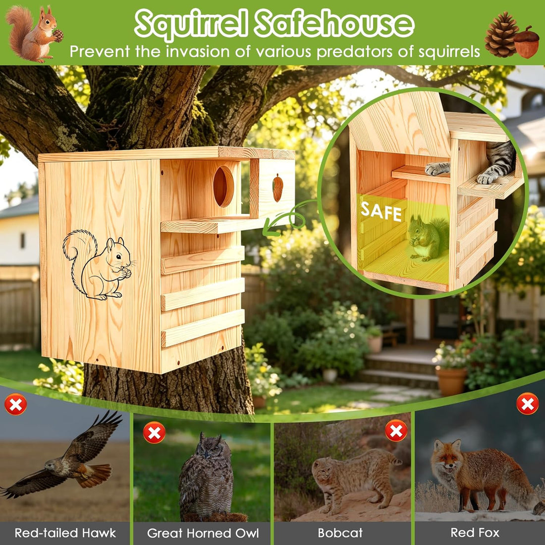 Squirrel House for Outside with Predator Guard,16.5" Squirrel Nesting
