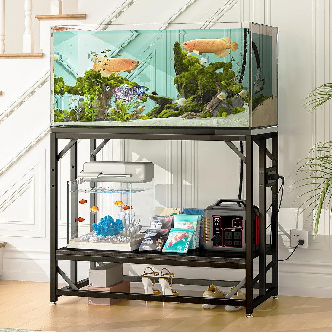 METYERRY 40 Gallon Fish Tank Stand with Power Outlet,Adjustable Shelf