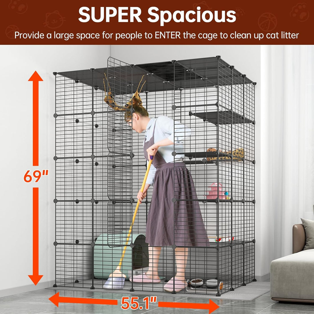 Oneluck 5-Tier 69 Inch Large Cat Cages DIY Cat Playpen Detachable