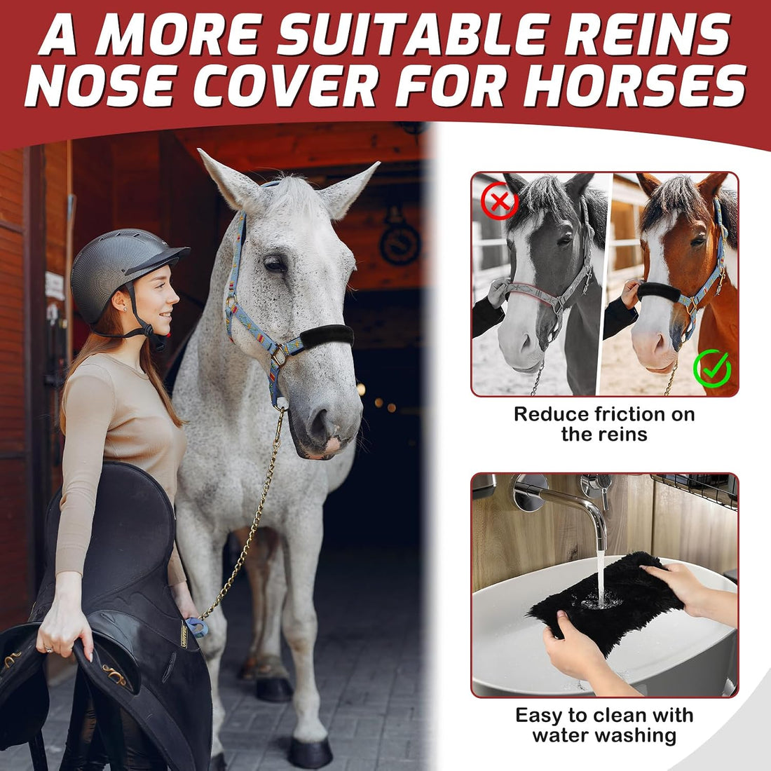 Fleece Halter Covers for Horses, Artificial Rabbit Fur Soft Padded